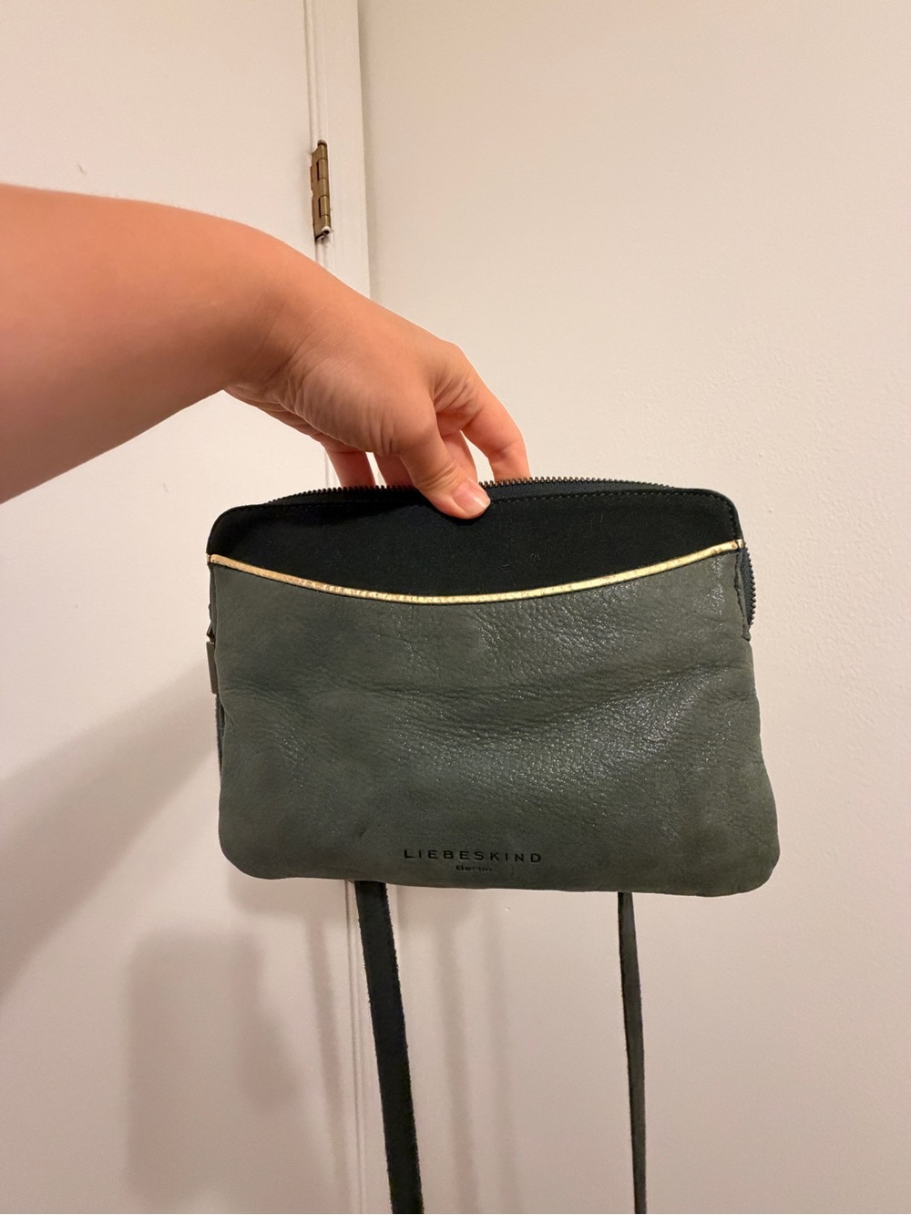 Liebeskind Olive Green and Black Leather Crossbody with Gold Accent
